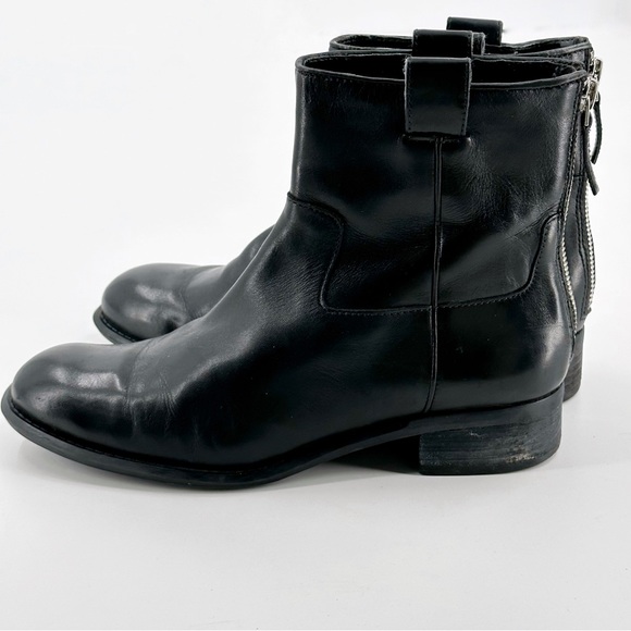 Nine West Heeled Booties Women 6.5 Black Leather Back Zip Ankle Moto Boots - Picture 5 of 8